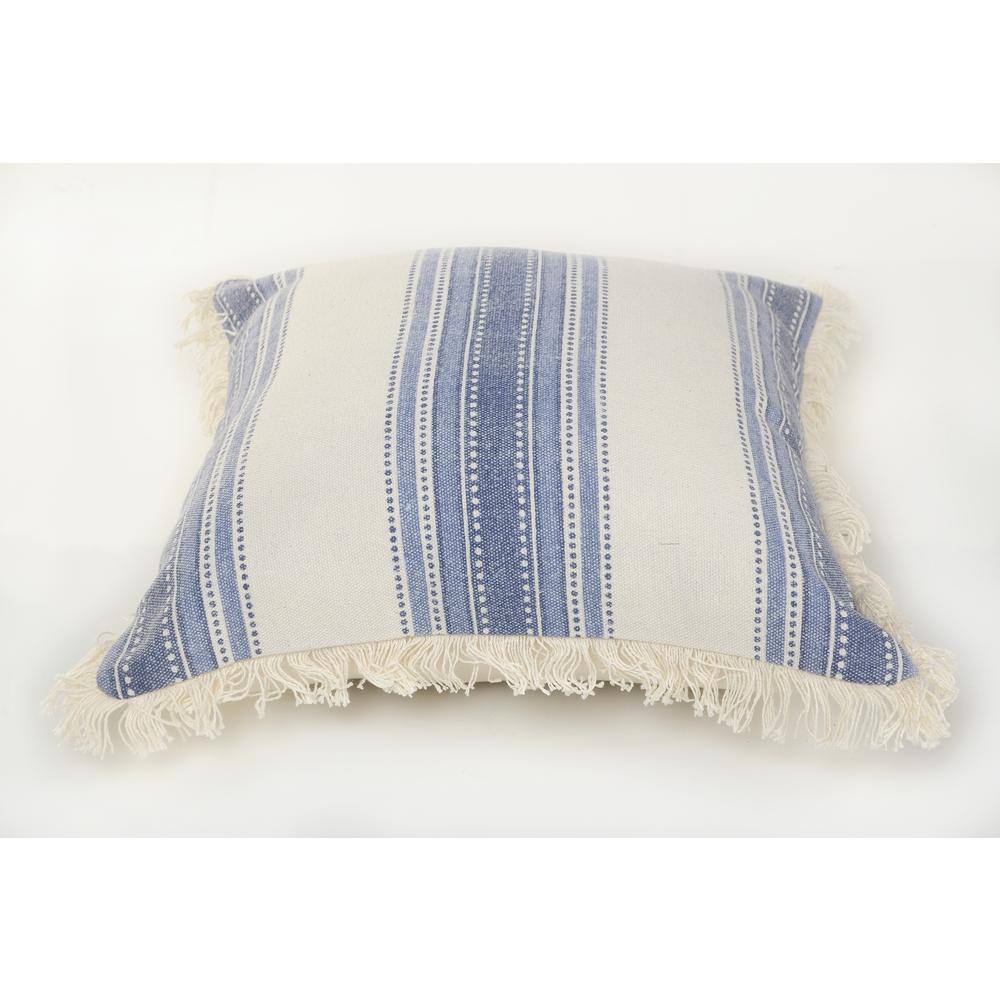 Blue and White Coastal Cotton Striped Square Throw Pillow