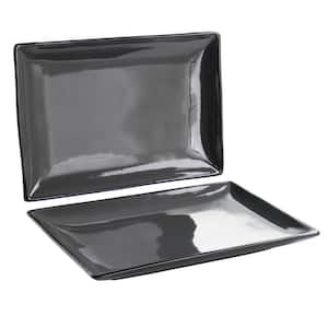 Urban Cafe 2-Piece 12 in. Rectangle Stoneware Platter Set in Gray
