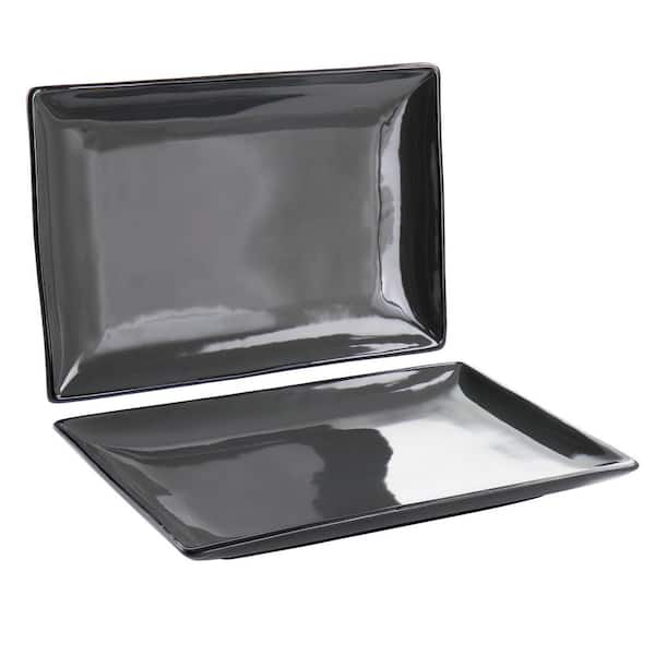 Gibson Home Urban Cafe 2-Piece 12 in. Rectangle Stoneware Platter Set in Gray