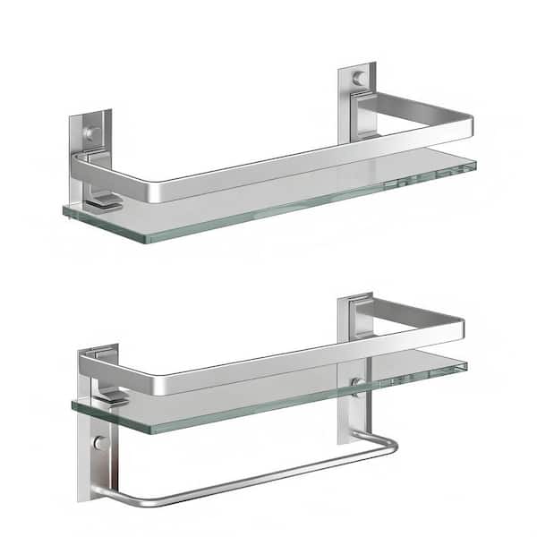Modern 15.7 in. W x 5.79 in. H x 4.9 in. D Aluminum Rectangular Shelf in Silver with Towel Bar, Hand Towel Holder