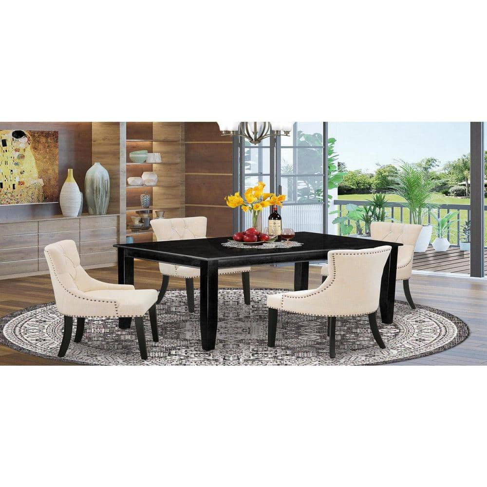 5-Piece Black Finish Solid Wood Top - Rectangular Dining Room Set - Seats 4