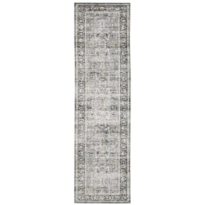 Cascade Gray 2 ft. x 8 ft. Vintage Persian Polyester Machine Washable Indoor Runner Area Rug