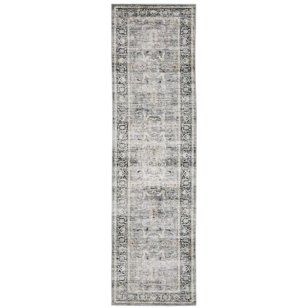 AVERLEY HOME Cascade Gray 2 ft. x 8 ft. Vintage Persian Polyester Machine Washable Indoor Runner Area Rug