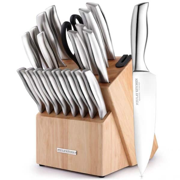 20-Piece Stainless Steel Kitchen Knife Set with Block and Built-In Sharpener