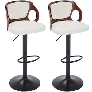 Modern Bar Stools Set of 2 Barstools Height Adjustable Counter Stools Swivel PU Leather Hydraulic Dining Chairs White