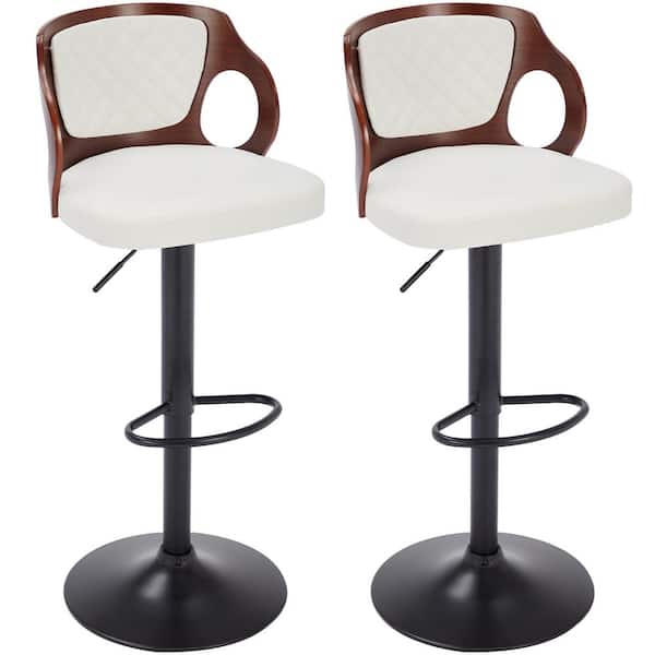 VECELO Modern Bar Stools Set of 2 Barstools Height Adjustable Counter Stools Swivel PU Leather Hydraulic Dining Chairs White