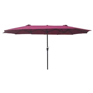 15 ft. Steel Rectangular Outdoor Double Sided Market Patio Umbrella in Dark Red