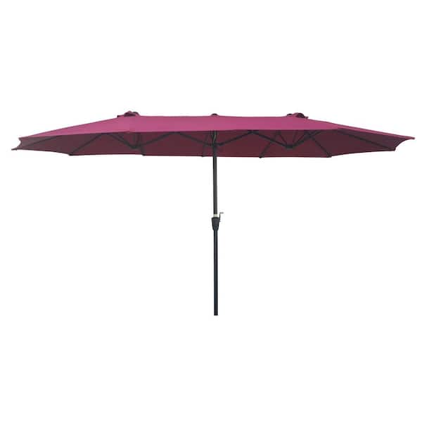 Tidoin 15 ft. Steel Rectangular Outdoor Double Sided Market Patio Umbrella in Dark Red