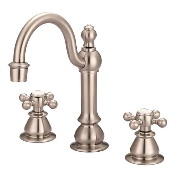 Vintage Classic 8 in. Widespread 2-Handle High Arc Bathroom Faucet with Pop-Up Drain in Satin Nickel