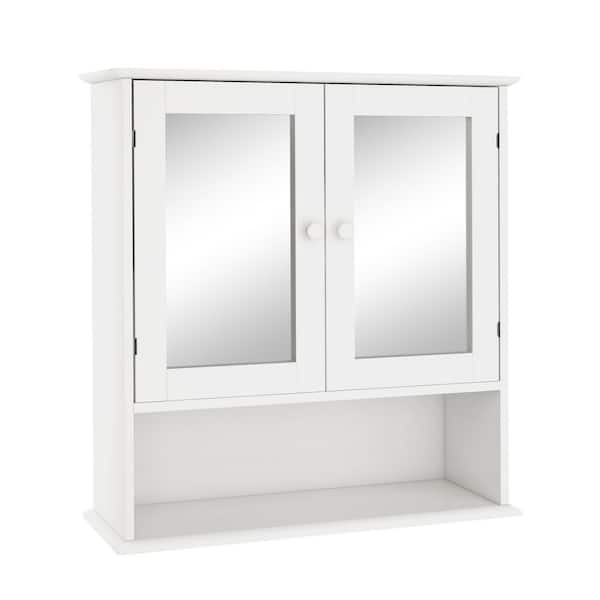 6.49 in. W x 21.65 in. D x 22.83 in. H Bathroom Storage Wall Cabinet in White with Mirror Doors and 3 Shelves