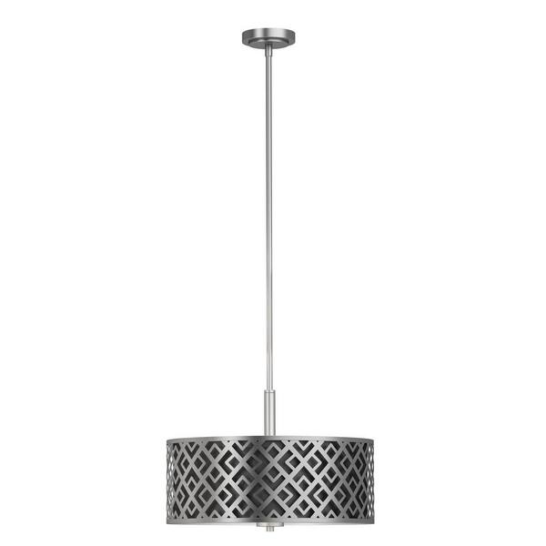 DSI Ava 3-Light Brushed Nickel Pendant with Convertible Black or White Shades