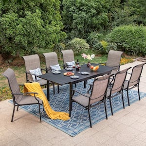 Black 9-Piece Metal Expandable Table Patio Outdoor Dining Set with Padded Textilene Chairs