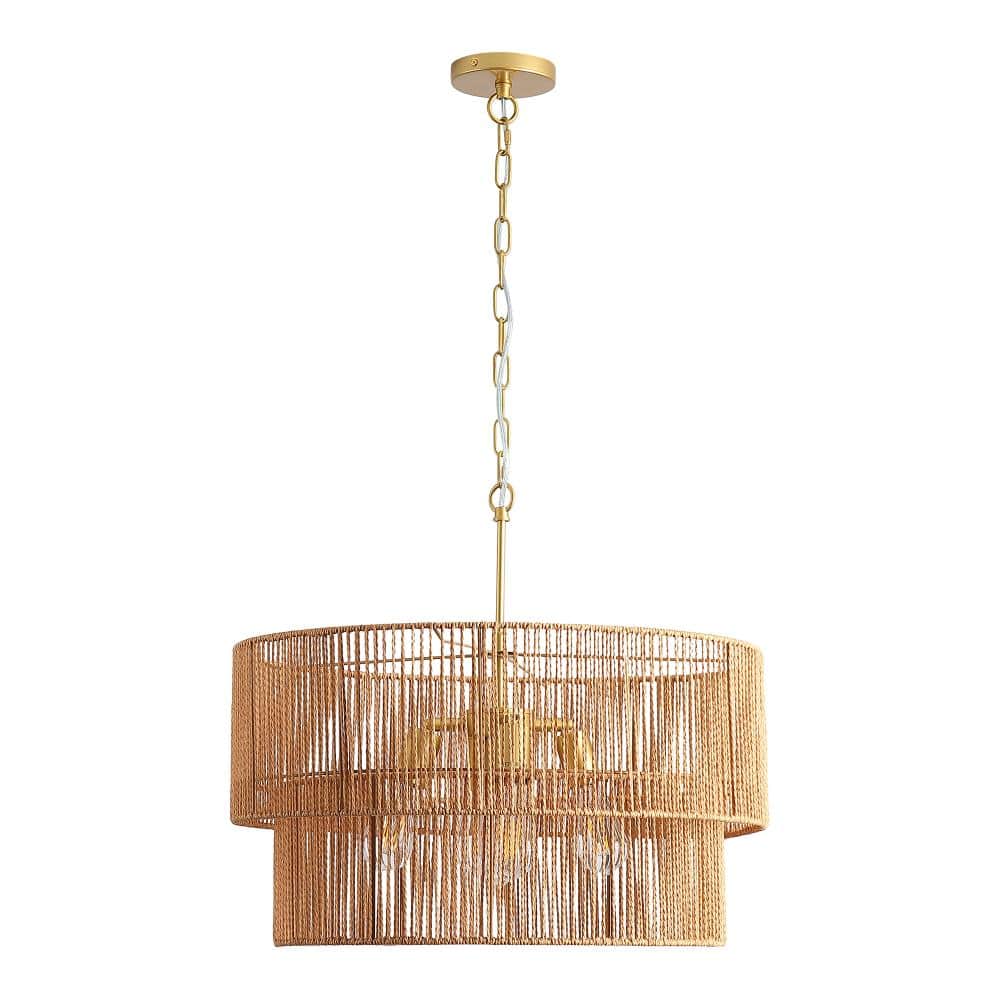 23.6 in. 5-Light Golden Farmhouse-Style Chandelier with Woven Rattan Accents price history on PriceWatchPro