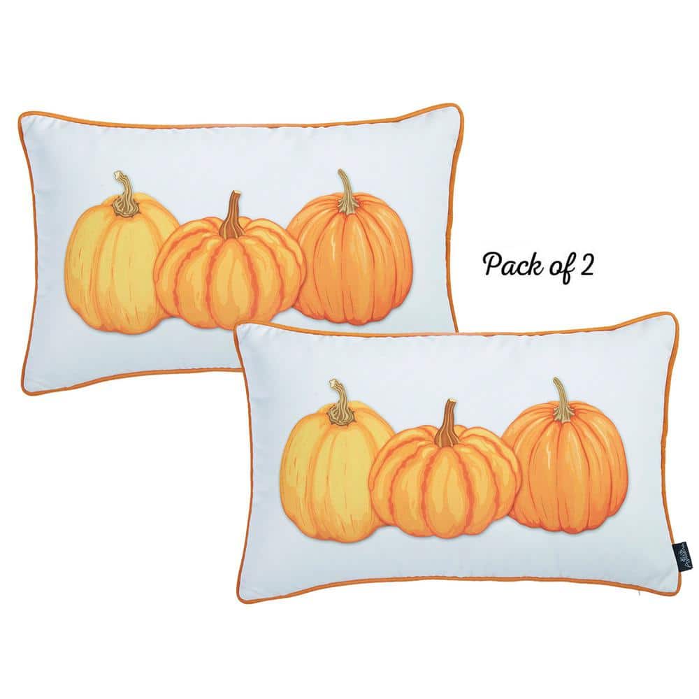 White and Orange Pumpkin Lumbar Throw Pillow Covers Set