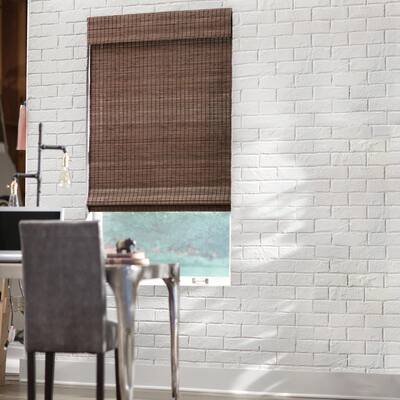 Modern Farmhouse Cut-to-Size Espresso Flat-Weave Cordless Light-Filtering Bamboo Shade - 23.5 in. W x 48 in. L