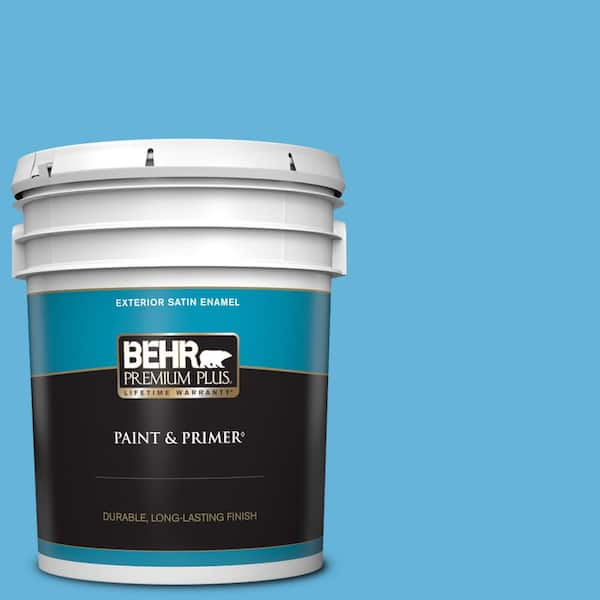 BEHR PREMIUM PLUS 5 gal. #540B-5 Riviera Blue Satin Enamel Exterior Paint & Primer