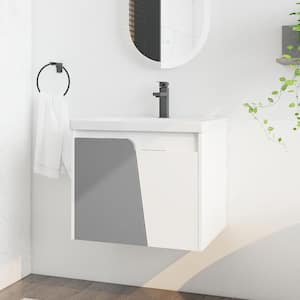 24 in. W x 18.5 in. D x 20.7 in. H Single Sink Floating Bath Vanity in White with White Ceramic Top and Metal Handle