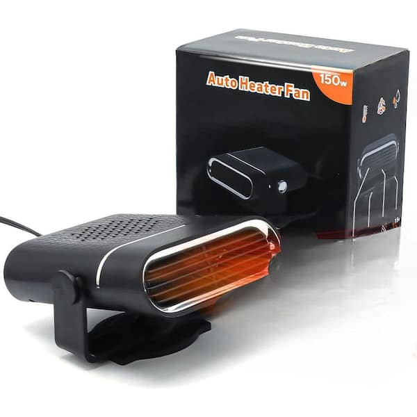 150W 12V 2-in-1 Electric Black Portable Car Heater That Plugs into Cigarette Lighter, 360° Free Adjustment