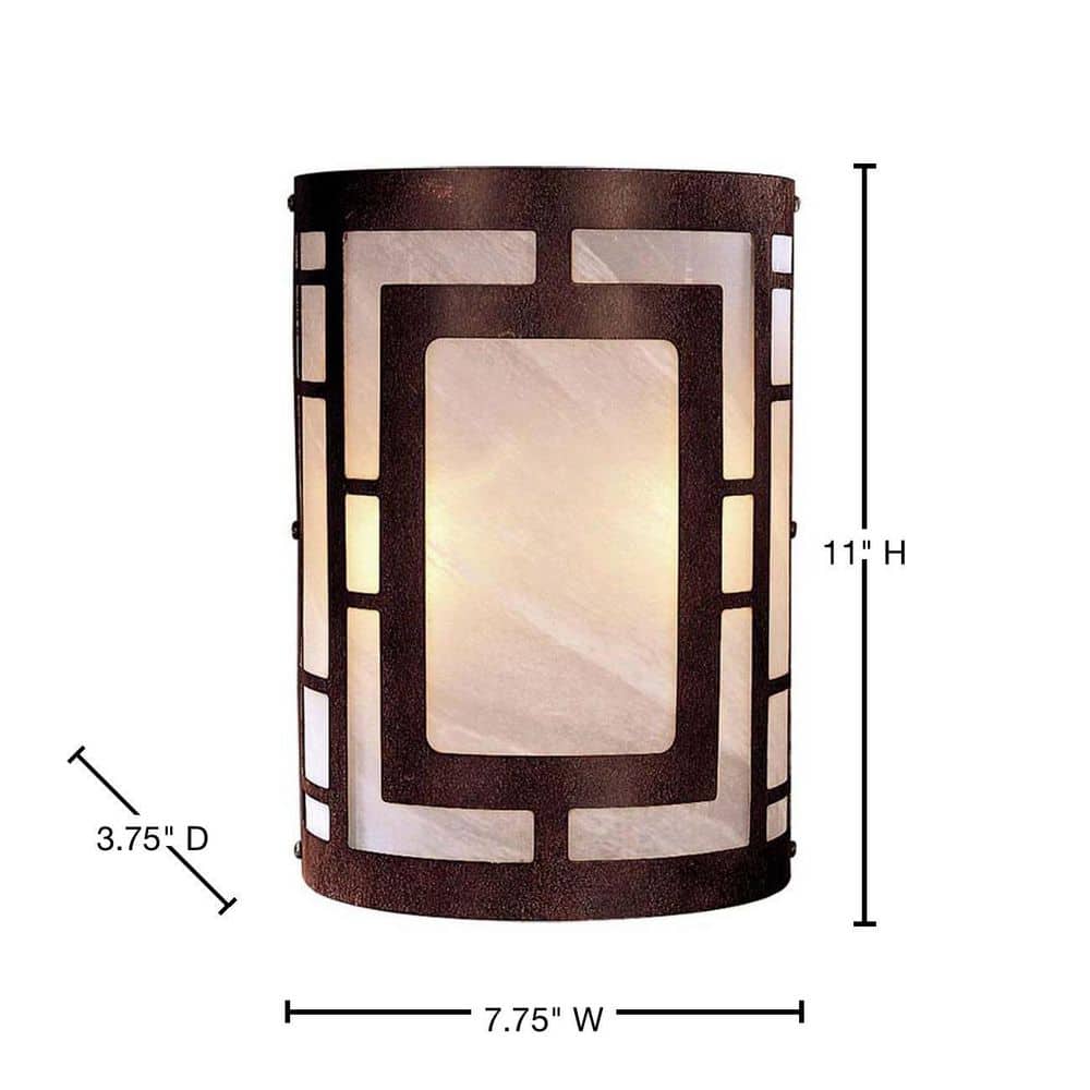 Nutmeg Bronze Cylinder Sconce with Etched Marble Glass