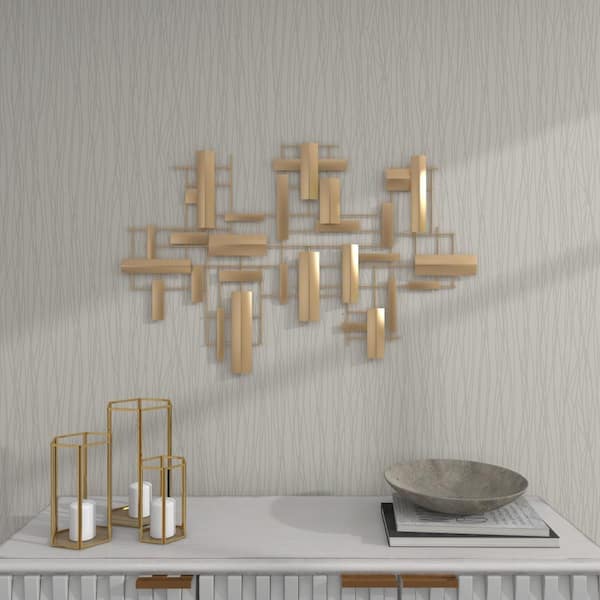 CosmoLiving by Cosmopolitan Metal Gold 3D Stripe Geometric Wall