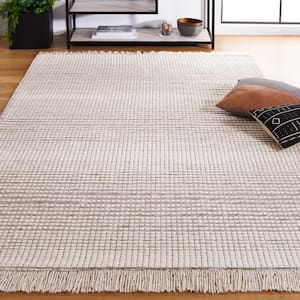 Marbella Collection Ivory Dark Brown 4 ft. x 6 ft. Border Plaid Area Rug