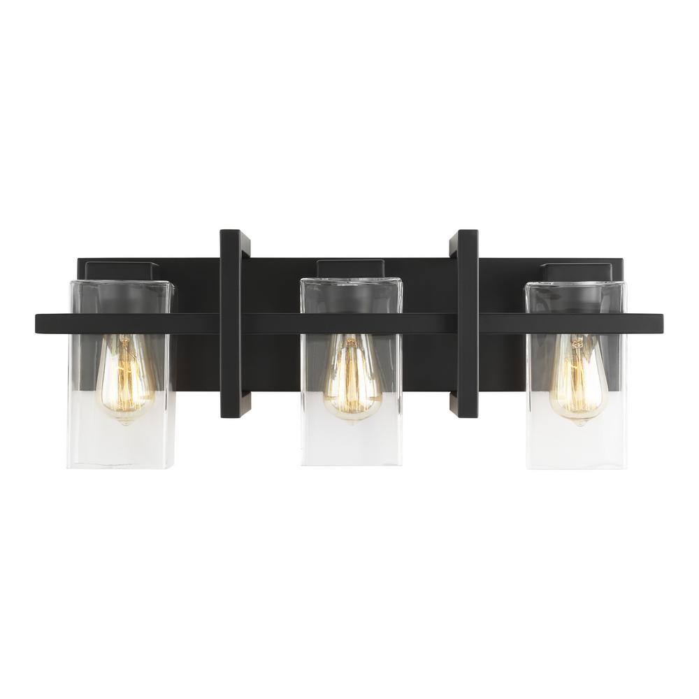 Mitte Midnight Black 3-Light Industrial Bath Vanity with Clear Glass