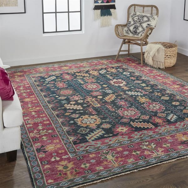 2 ft. x 8 ft. Dark Pink, Blue Tribal Area Rug