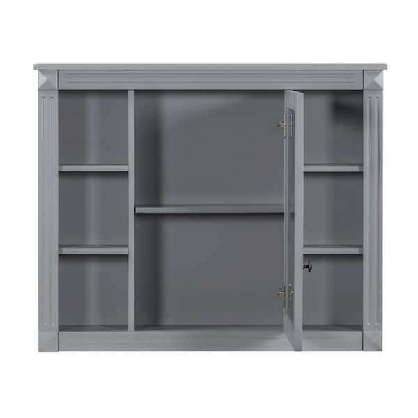 36 in. W x 18.10 in. D x 34.10 in. H Single Sink Bath Vanity Mirror Cabinet in Gray with White Resin Top and Mirror