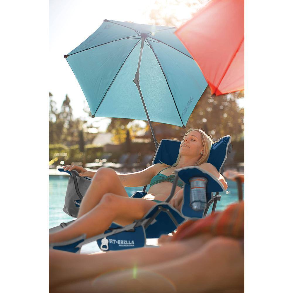 Midnight Blue Reclining Camping Chair with Umbrella