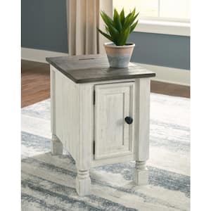 Havalance 16 in. White/Gray Rectangle Wood Chairside End Table with USB Ports and Outlets