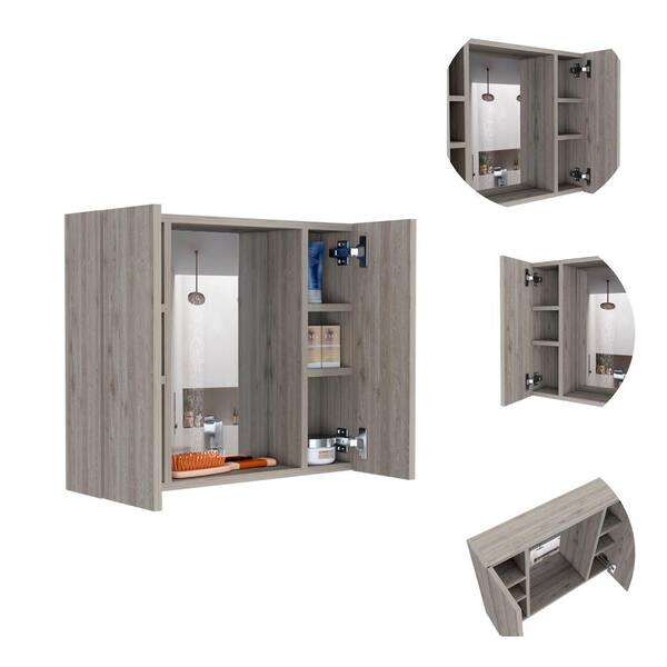 Cesicia 23.6 in. W x 19.5 in. H Rectangular Gray Particle Board Double Door Medicine Cabinet with Mirror