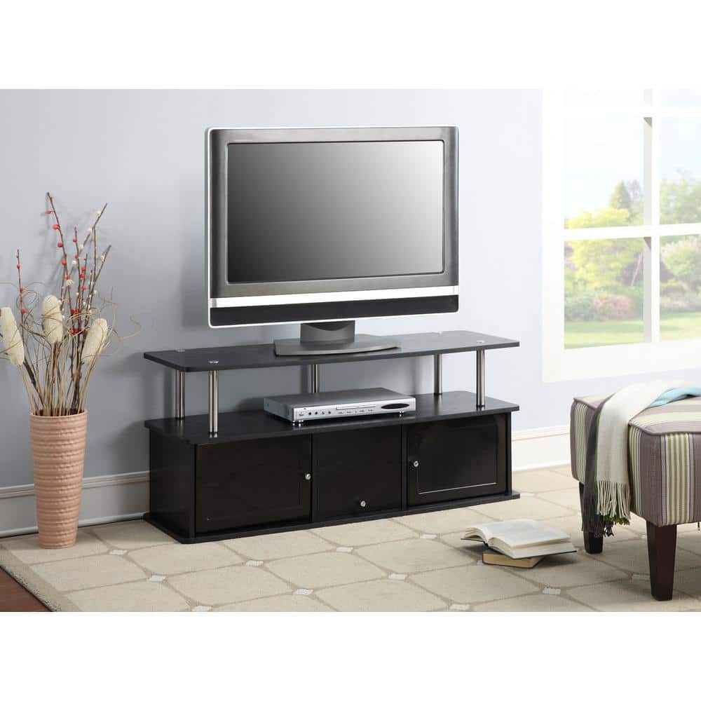 Black Particleboard TV Stand with Cabinets and Shelf, 48 Inch