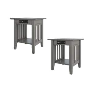 Mission 20 in. Wide Gray Square Solid Hardwood End Table with USB Electronic Device Charger Set of 2