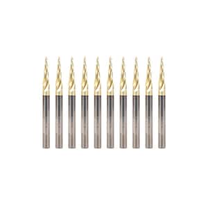 Taper Spiral ZRN Coated 1/16 in. Dia. 1/4 in. Shank Solid Carbide CNC Router Bit Set (10-Piece)