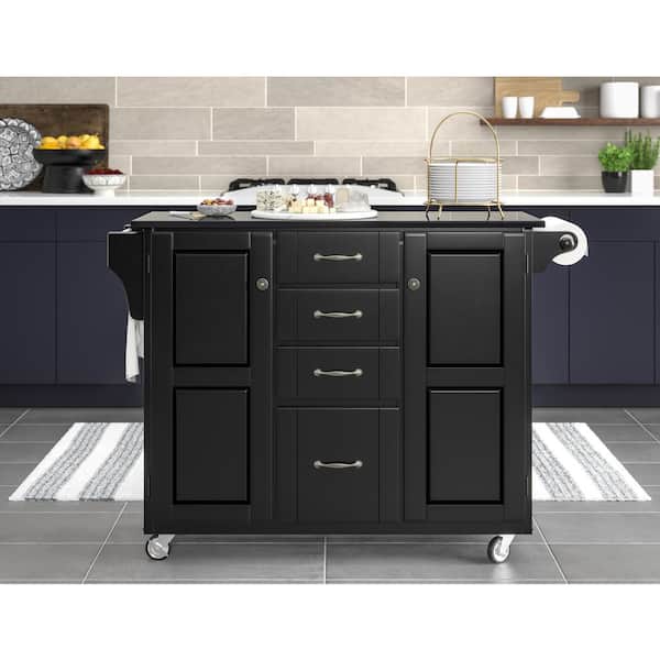 Create-a-Cart Black Kitchen Cart with Black Granite Top