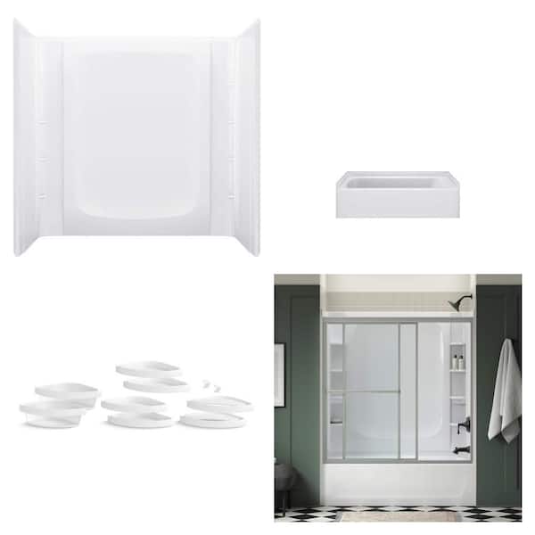 30 in. x 59.25 in. Tub Surround, 60 in. x 30 in. Bathtub, Shower Caddy (10-Piece) and 55-60 in. Bath Door Combo