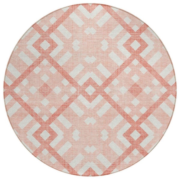 HomeRoots Salmon, Peach, Ivory 8 ft. Round Woven Geometric Polyester ...