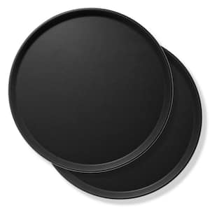 16 in. x .75 in. Round Plastic Non-Slip Serving Trays, Black-NSF Food Service (Set of 2)