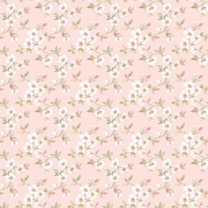 Delicate Floral Trail Pink/Green on White Matte Finish Non-Woven Paper  Non-Pasted Wallpaper Roll G56649 - The Home Depot