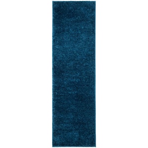 August Shag Navy 2 ft. x 8 ft. Solid Runner Rug