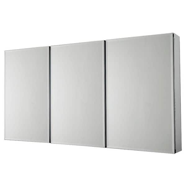 Pegasus 48 in. W x 26 in. H Frameless Recessed or Surface-Mount Tri-View Bathroom Medicine Cabinet with Beveled Mirror