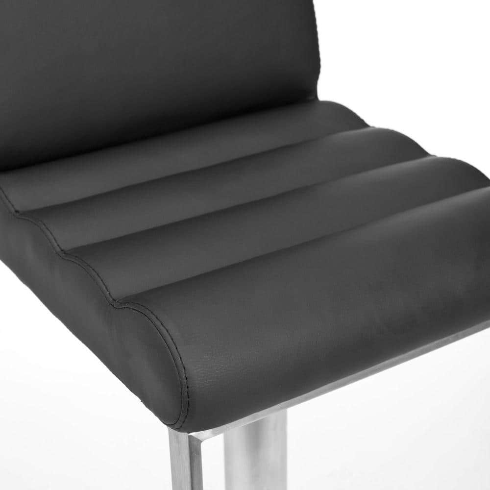 Black Adjustable Swivel Bar Stool with Stainless Steel Base