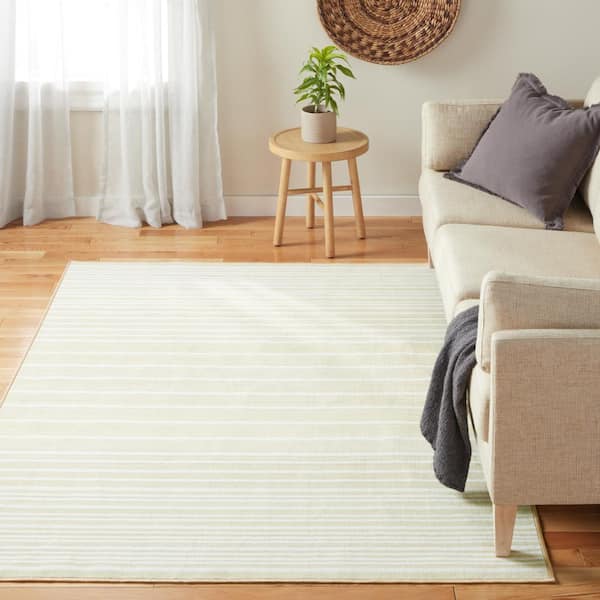 Basic Layne Modern Stripe Cream Beige 5 ft. x 7 ft. Machine Washable Rug