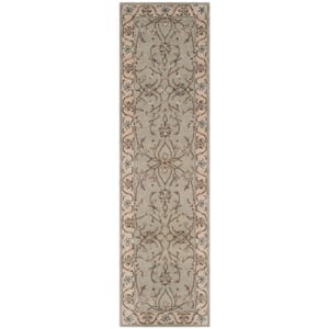 Heritage Beige/Gray 2 ft. x 12 ft. Floral Border Runner Rug