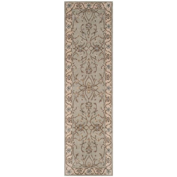 Heritage Beige/Gray 2 ft. x 12 ft. Floral Border Runner Rug