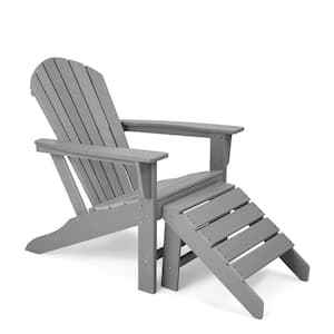 Gray 2-Piece Plastic HDPE Patio Conversation Set with Adirondack Chair and Ottoman