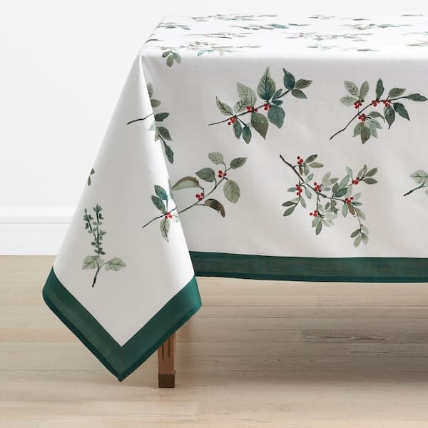 Company Cotton Floral Berry 70 in. W x 90 in. L Green Seasonal Cotton Tablecloth