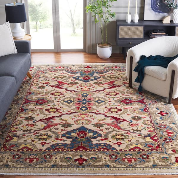 Kashan 7 ft. x 9 ft. Ivory/Taupe Border Ornate Area Rug