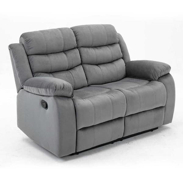 Yingj 56 in. W 2-Seat Microfiber Straight Reclining Loveseat Sofa in Gray