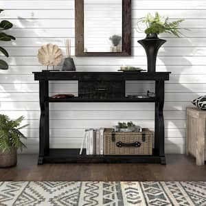 Mefford 47.24 in. Reclaimed Black Oak Rectangle Composite Console Table with 1-Drawer